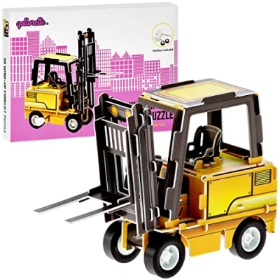 Imagen de qollorette Juguetes de Cuerda Vehiculos Construccion Juguete Educativos Carretilla Elevadora para Niños 3D Puzzle en Miniatura y Niñas
