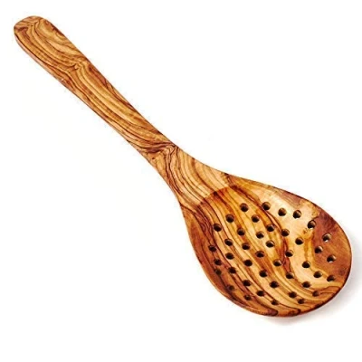 Imagen de das Olivenholzbrett® Cuchara de cocina, colador con agujeros, 30 cm
