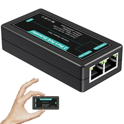 Imagen de Extensor PoE Gigabit de 2 Puertos VIMIN, Repetidor para Interiores 1 en Salidas Compatible con IEEE802.3af/at 1000 Mbps, Extensión Adicional 100 m Potencia y Transmisión Datos