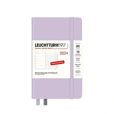 Imagen de LEUCHTTURM1917 367730 Agenda semanal y cuaderno de bolsillo (A6) 2024, con adicional para direcciones aniversarios, color morado, alemán, 12 meses
