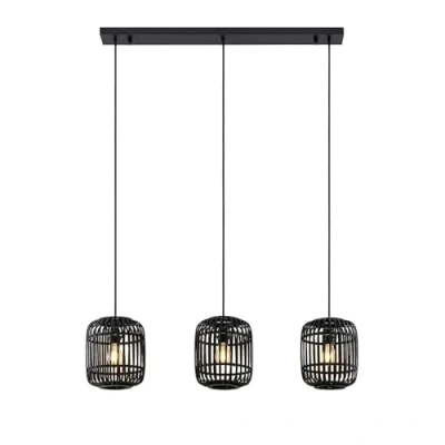 Imagen de lámpara colgante &#039;Canyana&#039; (Tradicional) en Negro hecho de Madera e.o. para Salón &amp; Comedor (3 llamas, E27) Lindby madera, colgante, lámpara, techo,