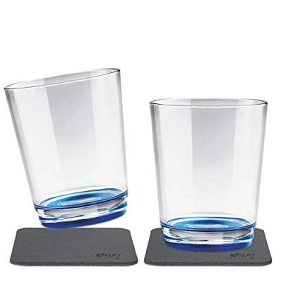 Imagen de silwy Magnetic drinkware Vasos de plástico irrompibles y Antideslizantes con imán Integrado Posavasos metálicos Camping, Barco, niños LIU Blue