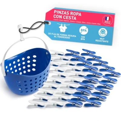Imagen de culiclean Clips Suaves con Cesta (40 Piezas Cesta/Classic Blue Blanco, Blanco Classic Blue, Blue)