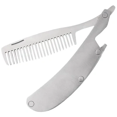 Imagen de 1pcs Peine para Pelo Barba de Acero Inoxidable,Peine Plegable Hombre y Mujer,Peine Bolsillo Hombres,Portátil Cabello Barba,Plata