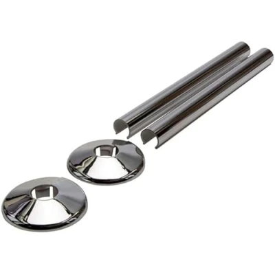 Imagen de cubiertas de tubo cromadas para radiadores y toalleros Greenedhouse SnapFit 2 unidades 200 mm largo 15 calefacción central con clip en las Snappit