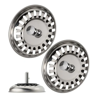 Imagen de Cesta de tamiz fregadero, Ø 79 mm, 2 piezas, 30 mm Tornillo, clavija espiga 7,8 Color plata, tapón fregadero acero inoxidable, Colador drenaje fregaderos cocina, rejilla