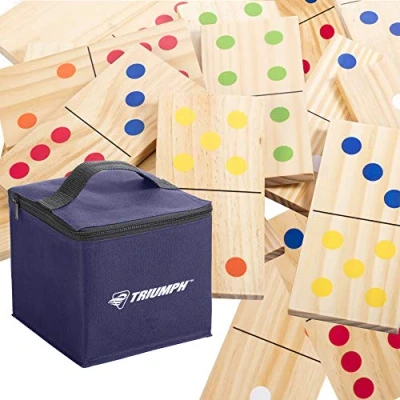 Imagen de Triumph Juego de dominó 28 Piezas Madera para césped al Aire Libre Gran Formato Incluye Bolsa Transporte