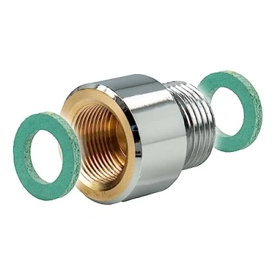 Imagen de tecuro Adaptador reductor pieza de transición para grifos sanitarios incluye juntas M15/1 IG x 3/8 pulgadas AG altura total 23,5 mm latón cromado 4699120