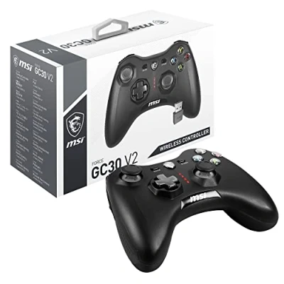 Imagen de MSI FORCE GC30 V2 Controlador Gamepad Inalámbrico para PC 2.4 GHz, Batería 600mAh Li ion, Cubiertas D Pad Intercambiables, 2 Motores de Vibración, USB 2.0 Con Cable/Inalámbrico