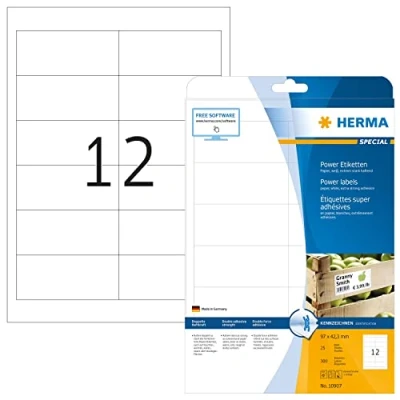 Imagen de Herma 10907 Lote de 300 etiquetas adhesivas para tinta impresora, blanco, 25 hojas con 12 etiquetas, 97 x 42,3 mm