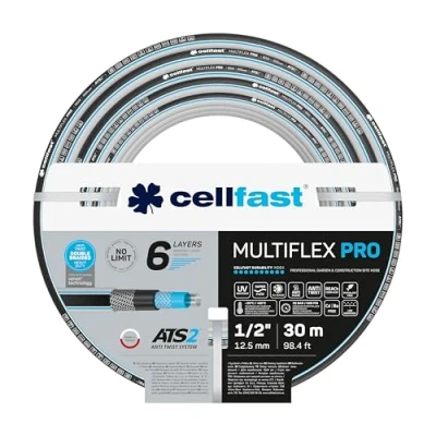 Imagen de Cellfast Manguera de jardín MULTIFLEX PRO, Duradera, 6 Capas Trenzada ATS2, Resistente a los rayos UV y las algas, sin metales pesados, Tecnología terciopelo, 35 bar, 20/65 C 1/2 &quot;, 30 m