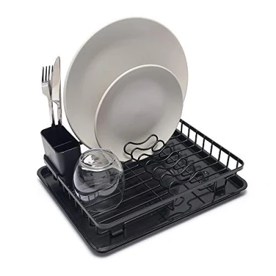 Imagen de simplywire Escurreplatos Compacto Bandeja de Secado Platos con Goteo y Cesta Cubiertos Pequeño Negro
