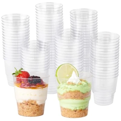 Imagen de MATANA 72 Vasos de Postre Plástico Duro Transparente (225ml) Resistentes y Reutilizables Copas, Cuencos Postre, Porciones Individuales, Aperitivos, Tartas, Mousses, Tiramisú