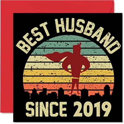Imagen de Stuff4 Tarjeta de aniversario madera para marido esposa, mejor desde 2019, regalos con texto en inglés I Love You, tarjetas feliz quinto boda pareja,