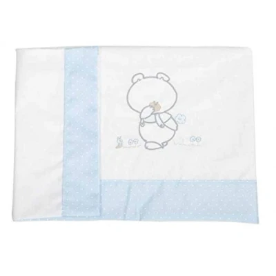 Imagen de Sábana 100% Algodón Bebé, Hipoalergénica, transpirable y ecológica. Tacto suave. 3 piezas (sábana, bajera con gomas ajustables almohada). Fabricación España. (Pepo Celeste, Minicuna 80x50)