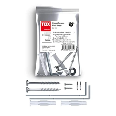 Imagen de TOX Kipp Stopp antivuelco para muebles, seguro en todas las habitaciones y casi todos los materiales de construcción estanterías similares, montaje rápido, 8 piezas, 01160132