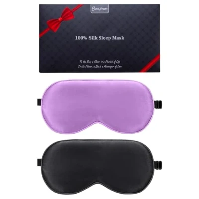 Imagen de antifaz de seda para dormir, paquete 2 antifaces pura 100% natural real con correa ajustable, cubierta sombra ojos BeeVines