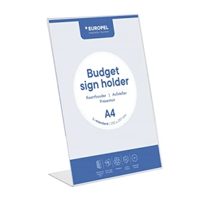Imagen de EUROPEL Budget Soporte para mesa (tamaño L, DIN A5, 1,5 mm, poliestireno), transparente
