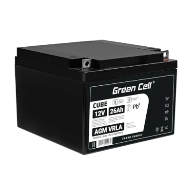 Imagen de Green Cell® AGM 12 V 26 Ah batería de vellón VRLA Plomo Repuesto Suministro ciclos Libre Mantenimiento