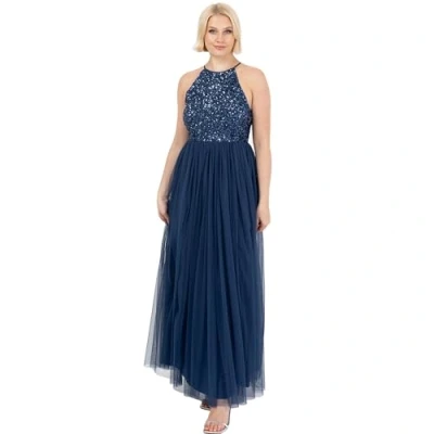 Imagen de Maya Deluxe Womens Ladies Bridesmaid Maxi Dress Halter Neck Sequin Embellished Prom Graduation Wedding Vestido de Dama Honor, French Navy, 42 para Mujer