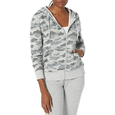 Imagen de Amazon Essentials Sudadera de Cremallera Completa, Forro Polar y Tejido Rizo Francés (Disponible en Tallas Grandes) Mujer, Gris Camuflaje, XS