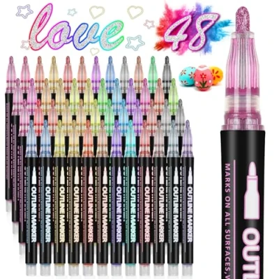 Imagen de HIGSPE Rotuladores Purpurina, 48 Colores Magicos, Regalos Niñas 4 12 Años, Magicos Contorno Metalicos Doble Línea, para Pintar, Scrapbooking, Manualidades Niños