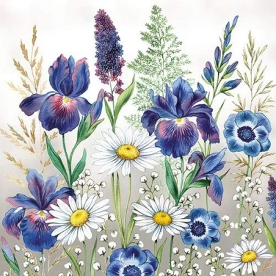 Imagen de 20 servilletas, diseño de flores prado mixtas como decoración mesa con flores, para primavera y verano, 33 x cm