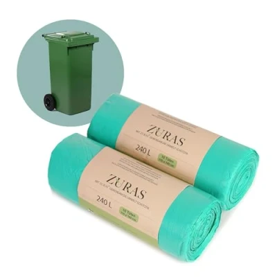 Imagen de ZURAS® Bolsas de basura orgánica 240 litros 20 unidades, compostables, biodegradables, con base vegetal, certificadas y probadas según DIN EN 13432, resistentes al desgarro e impermeables