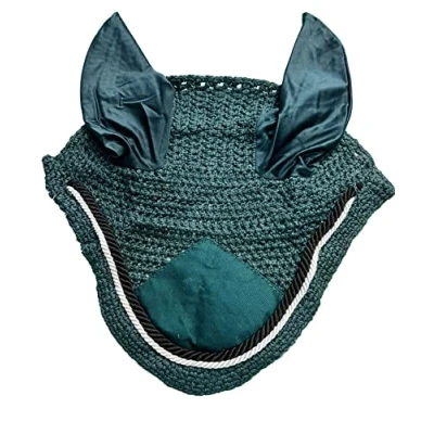 Imagen de Spire Velo suave de ganchillo transpirable algodón para las orejas, máscara control moscas caballo, capó protector (pony, verde oscuro/negro blanco)