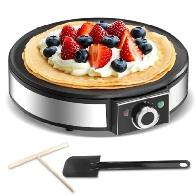 Imagen de SNAILAR Crepera, 1200W Crepera Electrica, Temperatura Regulable, Revestimiento Antiadherente, Superficie Calentada de 30 cm Diámetro,Incluye Divisor Masa y Espátula，Fácil Manejar Limpiar