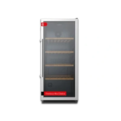 Imagen de Corbero Vinoteca 213L CFKWC102SW 102 Botellas Estático Con Ventilador Puerta Cristal Display Luz LED 4 Estantes Madera Temperaturas 5 20ºC 43Db Eficiencia Energética G, Negro
