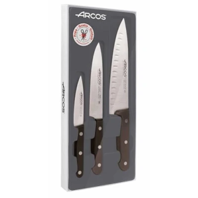 Imagen de Arcos Serie Universal Juego de Cuchillos Cocina 4 piezas (3 Cocineros + Tijeras) Hoja Acero Inoxidable NITRUM Mango Polioximetileno (POM) Color Negro