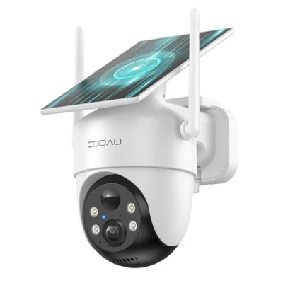 Imagen de COOAU Camara Vigilancia WiFi Exterior Solar,con Panel Solar sin Cables，360PTZ de Seguridad para Domicilio，Visión Nocturna Color，Audio Bidirecciona，PIR Sirena，IP66