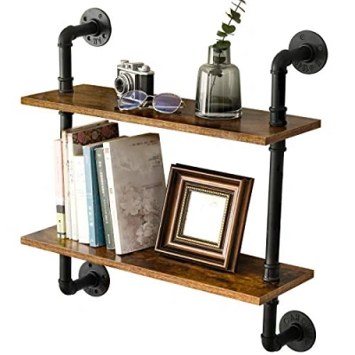 Imagen de IBUYKE Estante de Pared 2 estantes, 60x20x66 cm Baldas Industrial, Flotante, Soporte Estable, Decoración, para Salón, Dormitorio, Oficina RF TM004