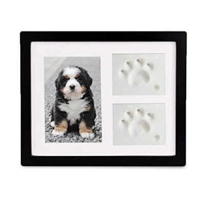 Imagen de Coryfeel marco de fotos triple conmemorativo para mascotas 4 x 6 pulgadas con kit impresión arcilla, recuerdo perfecto los amantes las mascotas, color negro y blanco