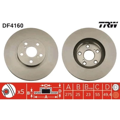 Imagen de TRW DF4160 Disco de freno 275 25 5 100 ventilado barnizado TOYOTA: Celica VII Coupé