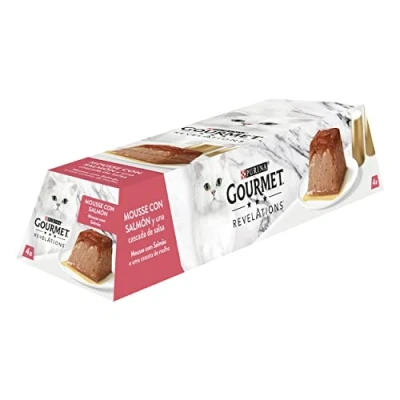 Imagen de Gourmet Purina Revelations Mousse con Salsa, Comida Húmeda para Gato Salmón, 6 packs de 4 pirámides 57g 24