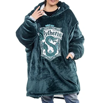 Imagen de Harry Potter: Slytherin Manta de gran tamaño con capucha, cómoda, suave, cálida, felpa, para hombres y mujeres, forro polar Sherpa bolsillos, verde, Talla única