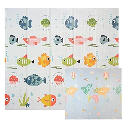 Imagen de CCLIFE Alfombra Bebé Acolchada Plegable Reversible 196x176x1 cm, Tapete de Actividades Gateo XPE para Suelo Infantil, Colchoneta Niños y Niñas
