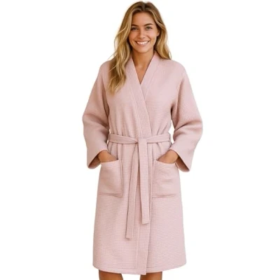 Imagen de Morgenstern Albornoz Mujer Bata de Baño Diseño Gofre Kimono Piqué Algodón Rosa Talla 46/48