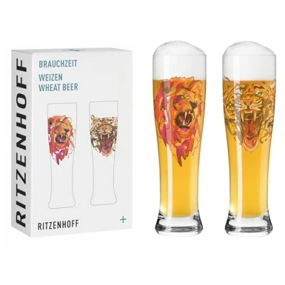 Imagen de Ritzenhoff 3481011 Vaso de cerveza trigo 500 ml Set 2 Serie Brauchzeit piezas con motivo animal, impresión digital multicolor