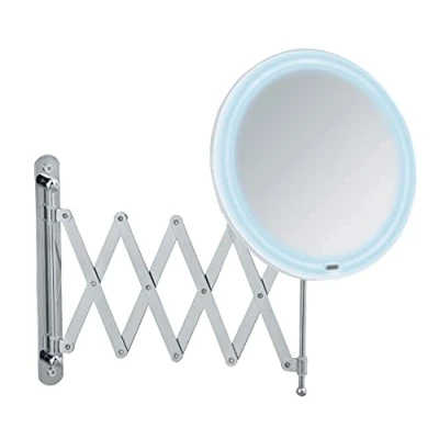 Imagen de WENKO Espejo Mural telescópico LED «Barona», con iluminación y Brazo Extensible (55 cm), Regulable en Giro la Altura, función táctil, Funcionamiento USB o Pilas, 20 cm de diámetro