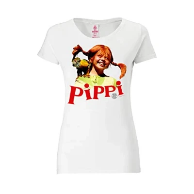 Imagen de Logoshirt Pippi Calzaslargas y Señor Nilsson Camiseta para Mujer de Color Blanco Antiguo Diseño Original con Licencia, Talla XS
