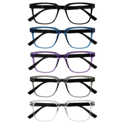 Imagen de OPULIZE LEO Gafas de Lectura Pack 5 Montura Rectangular Grande Negro, Azul, Morado, Gris, Transparante Hombre Mujer RRRRR55 1357C +1.50