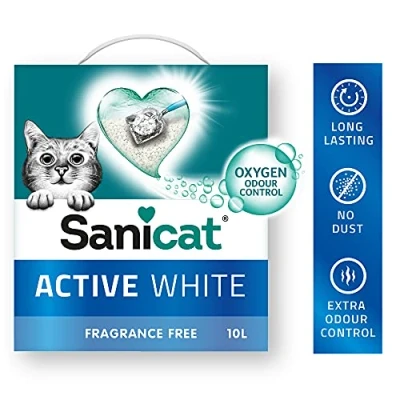Imagen de Sanicat Active White Arena aglutinante para Gatos sin Perfume Hecha de minerales Naturales con Control olores Absorbe la Humedad y facilita Limpieza Capacidad 10 L
