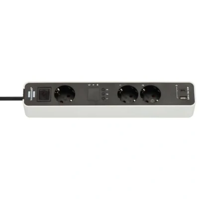 Imagen de Brennenstuhl Regleta de enchufes Ecolor 3 Tomas con Temporizador y USB A C (Regleta 2 conmutables 1 Toma Permanente, temporizadores Independientes, Interruptor Cable 1,5m)
