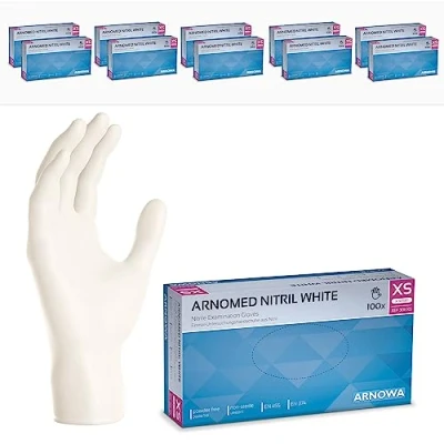 Imagen de ARNOMED guantes nitrilo talla XS, de blancos, 10 cajas (1000 uds), desechables para mecanico, sin polvo y látex en S, M, L, XL