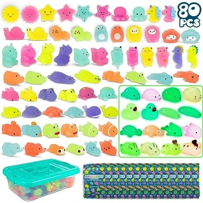 Imagen de BONNYCO Squishy Regalos Cumpleaños Niños Colegio Pack 80 Detalles con Brillo en la Oscuridad, Relleno Piñata Infantil Regalitos Invitados