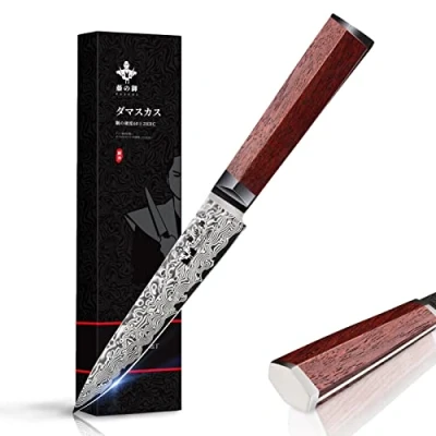 Imagen de FUJUNI Cuchillo Cocina Damasco,Cuchillos Universales Multiusos 12CM De Acero Damasco 67 Capas, Núcleo Corte Súper VG10 con Mango Madera Natural