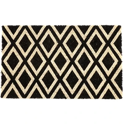 Imagen de Entryways P2027 Felpudo de fibra coco con reverso PVC antideslizante y rombos, negro/blanco, 40 x 60 1.4 cm